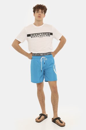 Beachwear uomo scontato - Costume Bikkembergs azzurro a pantaloncino con elastico e logo