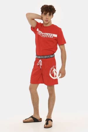Beachwear uomo scontato - Costume Bikkembergs rosso a pantaloncino con elastico e logo