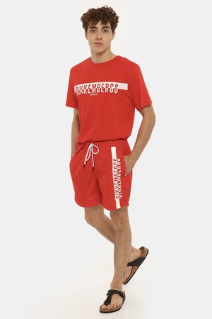 Beachwear uomo scontato - Costume Bikkembergs rosso a pantaloncino con logo