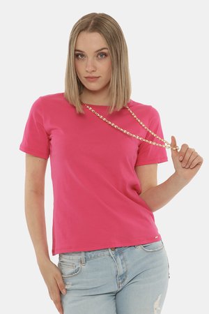 T-shirt da donna scontata - T-shirt Fracomina fuxia con collana