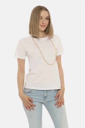 T-shirt da donna scontata - T-shirt Fracomina bianca con collana