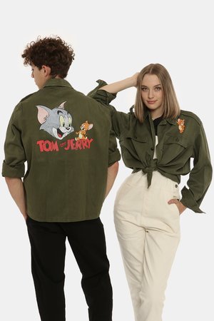 Giacca militare vintage da donna - Giacca California vintage verde Tom e Jerry