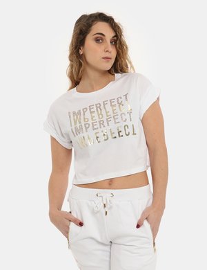 Imperfect donna outlet - T-shirt Imperfect bianca con glitter