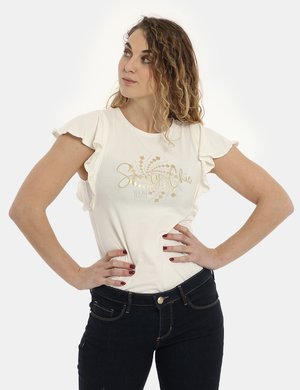 T-shirt Yes Zee da donna scontate - T-shirt Yes Zee bianco con glitter