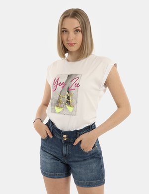 Abbigliamento donna scontato - T-shirt Yes Zee bianca con glitter