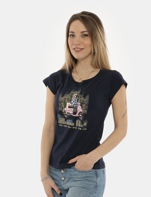 Abbigliamento donna scontato - T-shirt Yes Zee blu stampata