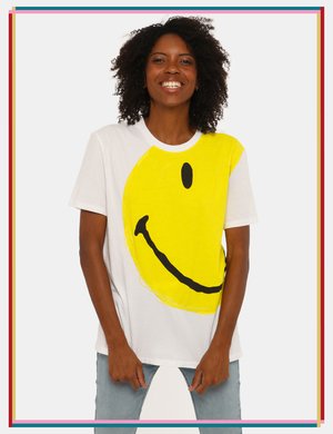 T-shirt da donna scontata - T-shirt Desigual bianca con smile