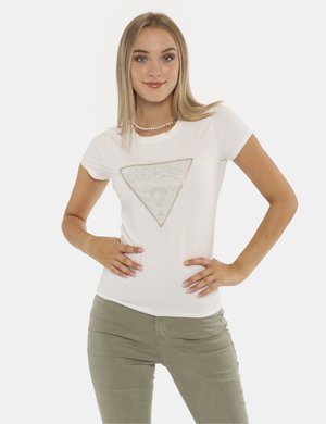 T-shirt da donna scontata - T-shirt Guess bianco e glitter