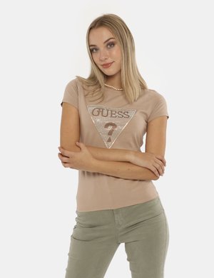  T-shirt Guess da donna scontata - T-shirt  Guess marrone e glitter