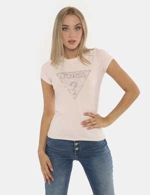 Abbigliamento donna Guess scontato - T-shirt Guess rosa e glitter