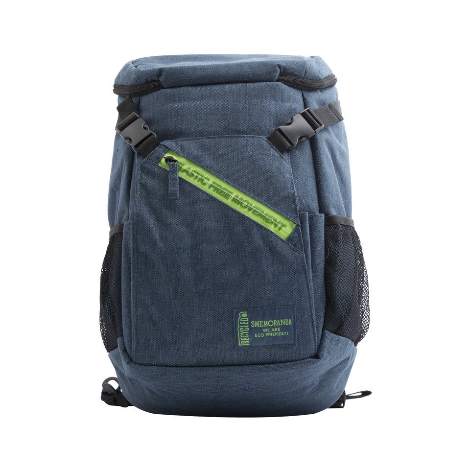 Zaino tecnico ECO blu zip verde con maxi tasca frontale, tasca interna porta pc/tablet