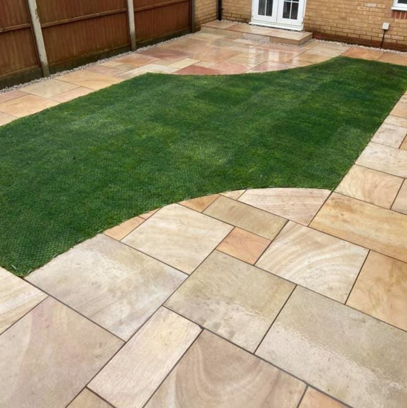 Buff Sawn & Sandblasted Natural Sandstone Paving (Mixed Size Packs) - Buff