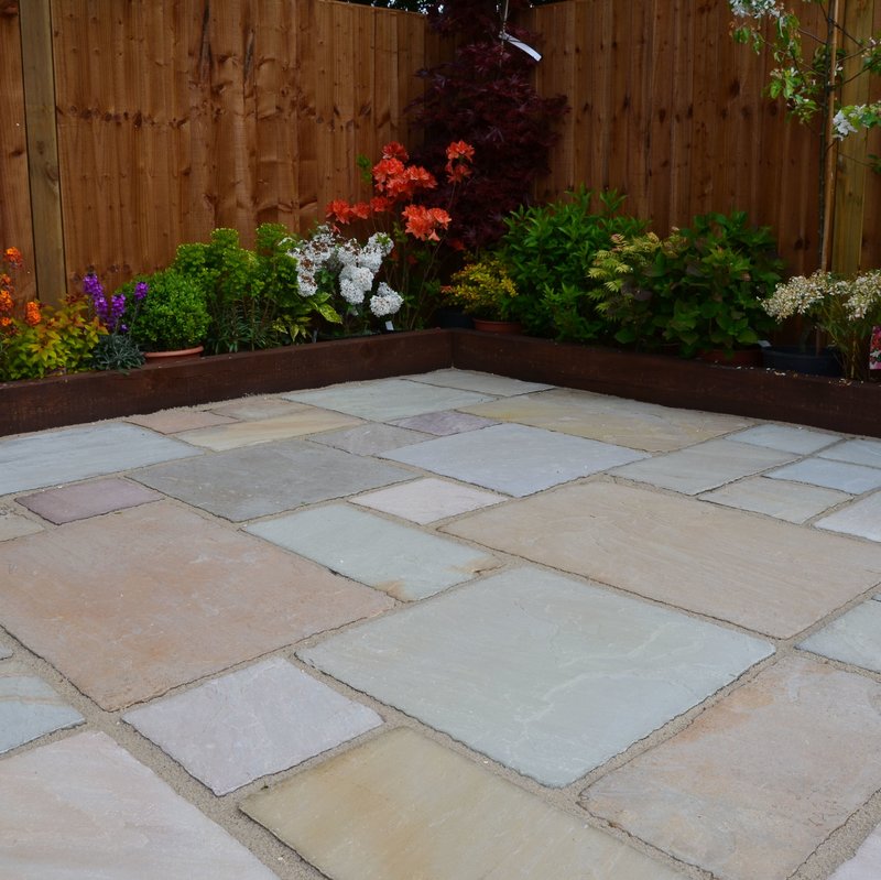 Raj Blend Tumbled Natural Sandstone Paving (Mixed Size Packs) - Raj Blend
