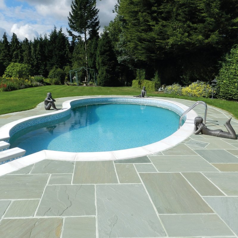 Raj Green Hand Cut Natural Sandstone Paving (900x600 Packs) - Raj Blend