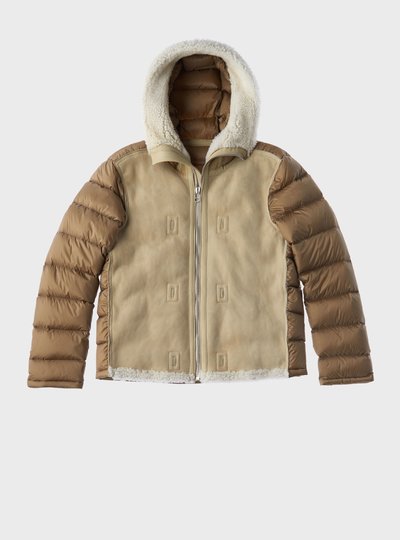 TEN C - HOODED SHEARLING LINER - Light Kaki - TEN C