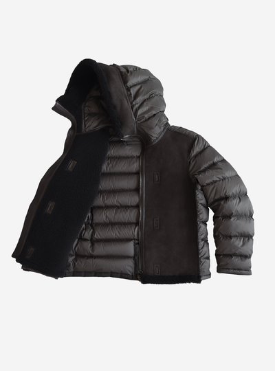 TEN C - HOODED SHEARLING NYLON LINER - Green Lizard - TEN C
