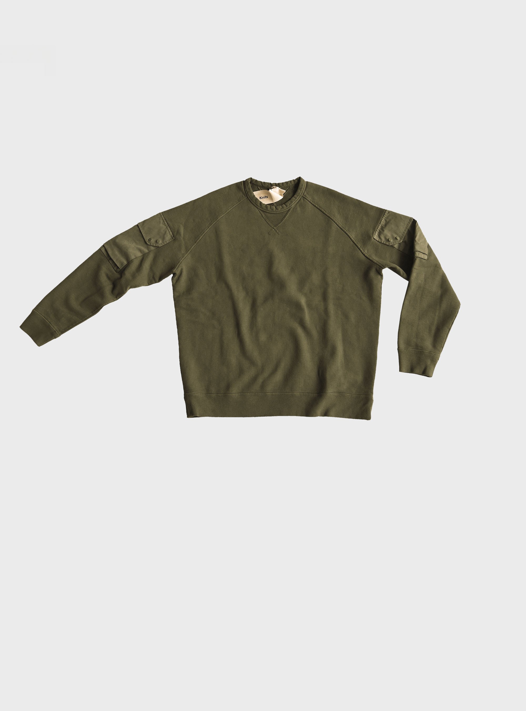 TEN C - MULTI POCKET SNAP CREW SWEAT - Green Lizard - TEN C