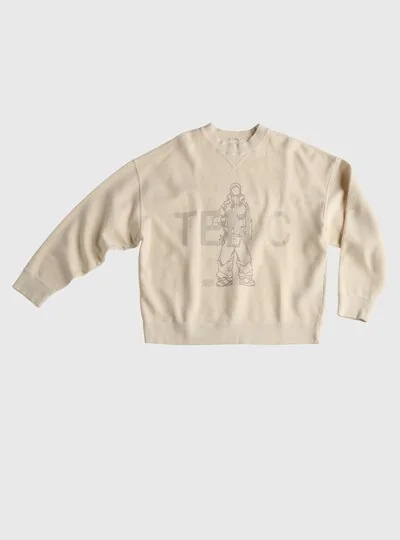 TEN C - OVERSIZED LOGO PRINT COTTON SWEATER - GANG BOX COLAB - Chalk - TEN C