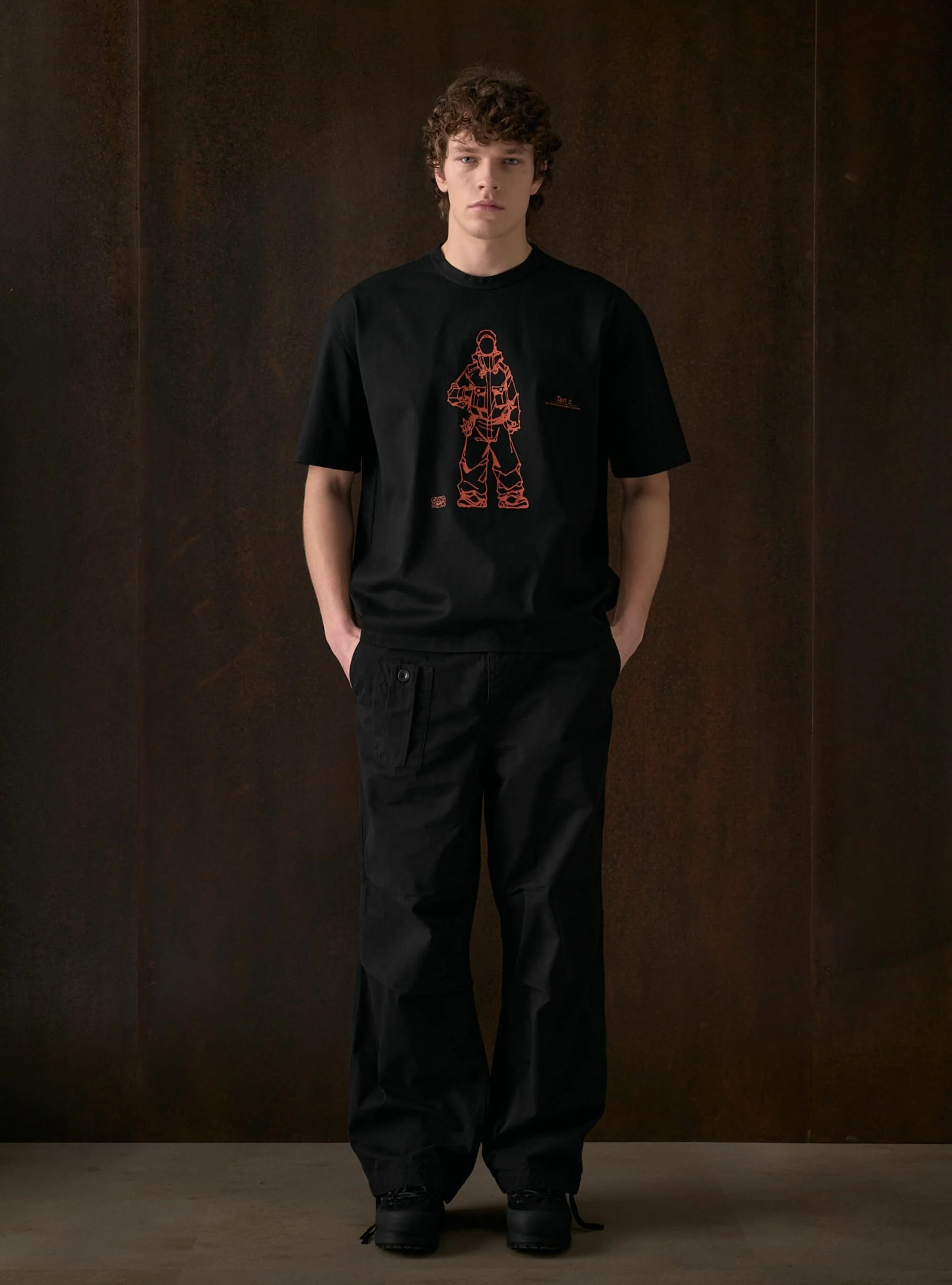 Tシャツ・カットソー Ten-C Garment dyed cotton jersey pocket hood black 22CTCUF0 Garment Dyed Cotton Jersey T-Shirt - Gang Box Colab | Ten c ®