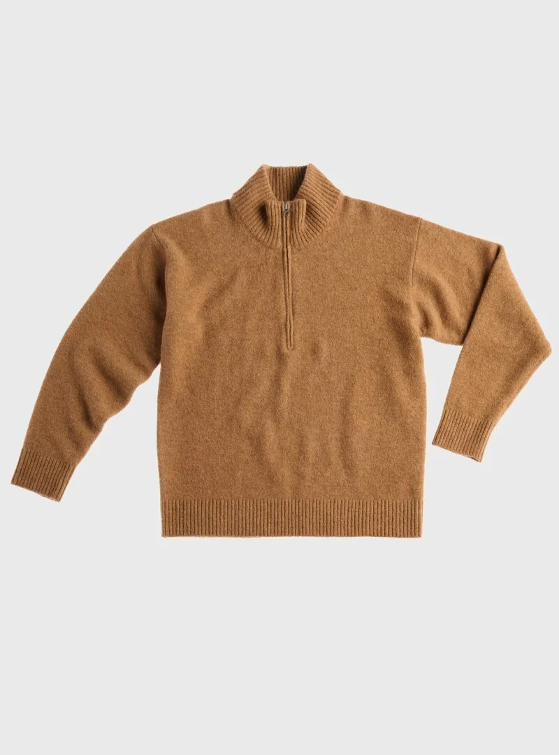 BRUSHED STRETCH WOOL HALF-ZIP SWEATER