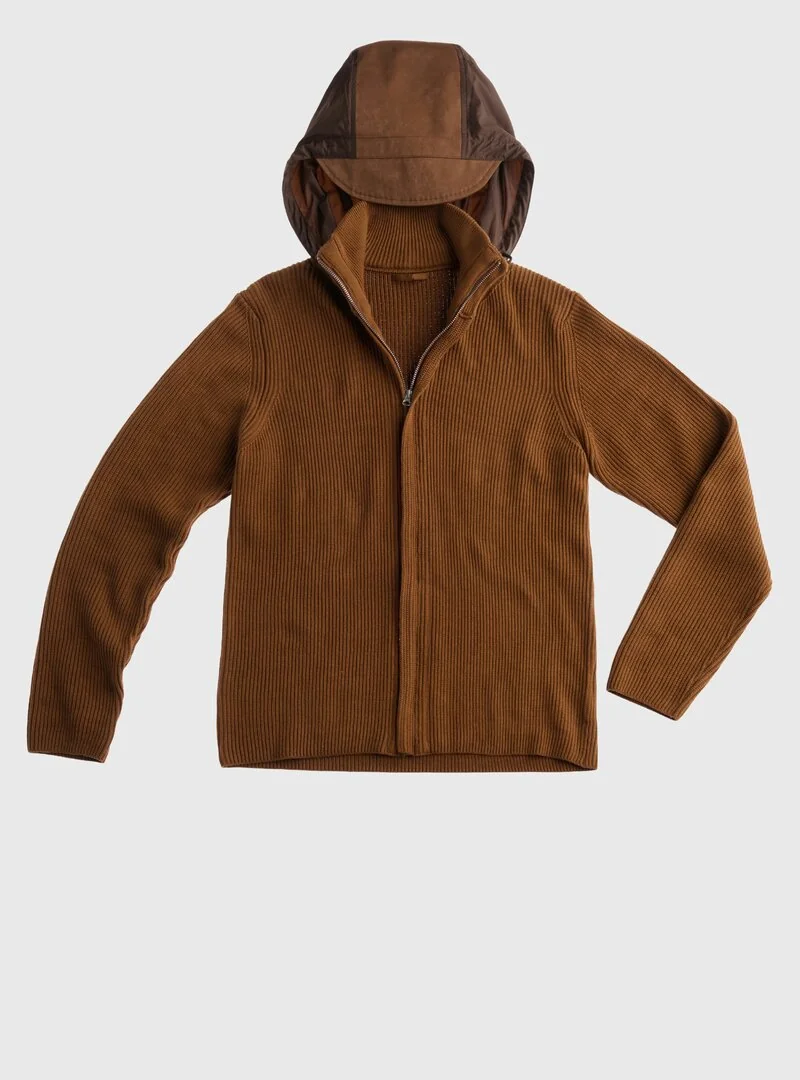 HODDED RIBBED COTTON KNIT