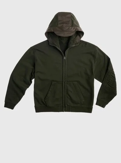 GARMENT DYED COTTON-JERSEY ZIP-UP HOODIE - Zoom