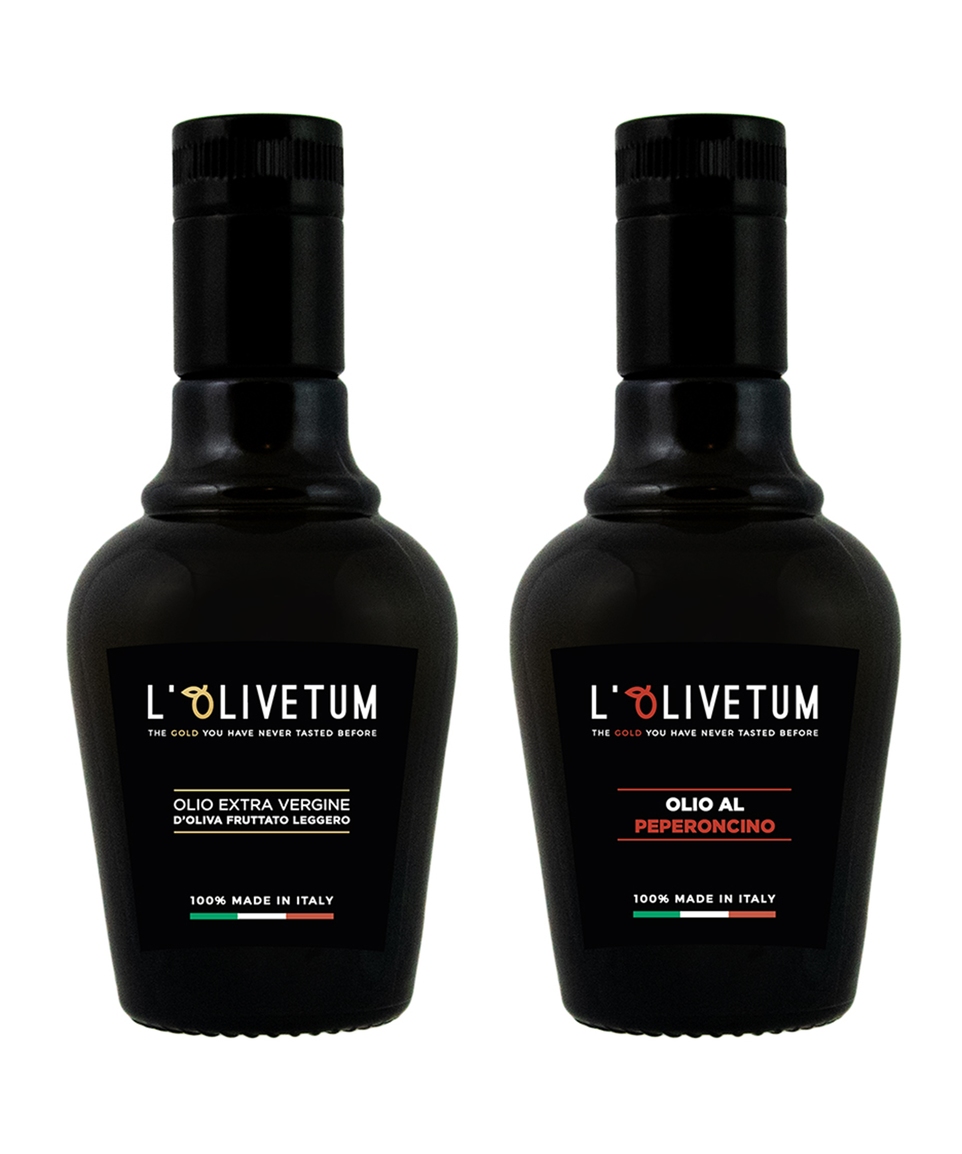 Olio extra vergine d'oliva 2 bottiglie da 250 ml - Fruttato Leggero & Olio al Peperoncino