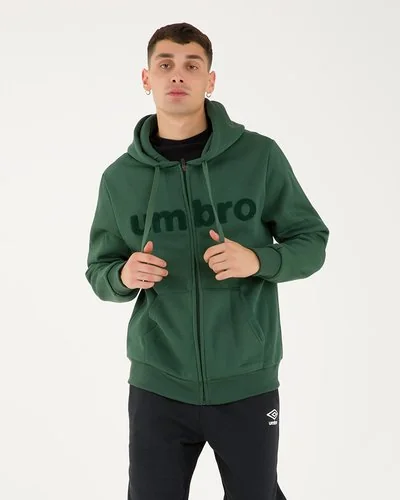 Hoodie con zip Fleece punto spugna - Verde Scuro
