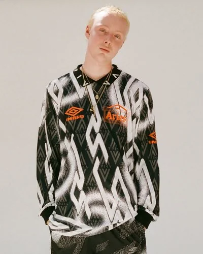 Aries x Umbro - Long sleeve football top with collar - Black And White
