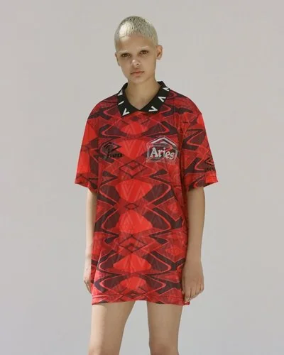 Aries x Umbro - Short sleeve football top with collar - Red