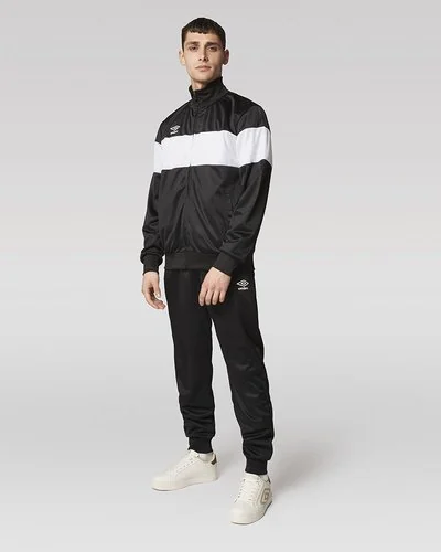 Polyester full zip suit with contrasting stripe - Black / White
