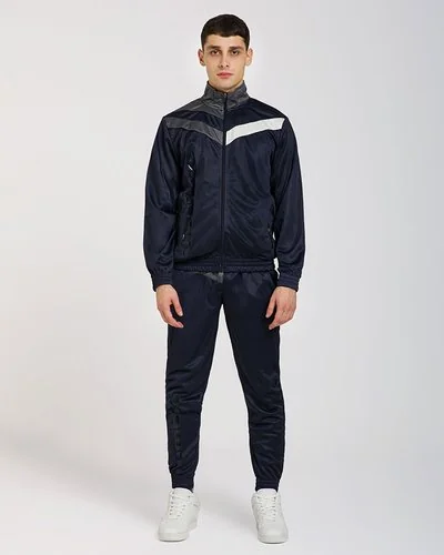 Polyester tracksuit with contrasting inserts - Navy Blue