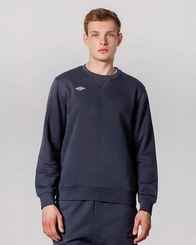 Brushed Fleece Crewneck With Embroidered Patch - Navy Blue
