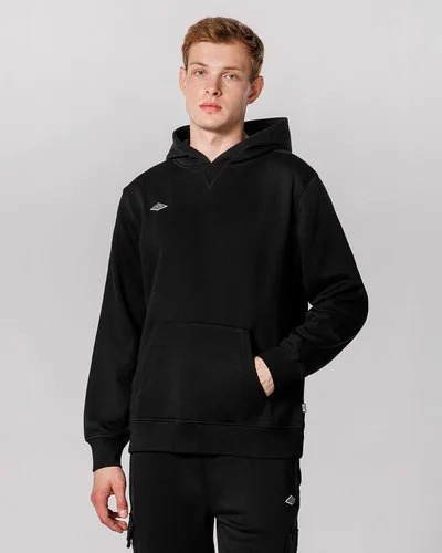 Brushed Fleece Hoodie With Embroidered Patch - Black