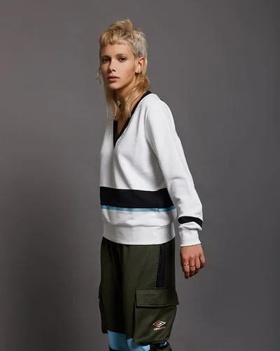 Colorblock v neck cotton sweater - White / Black
