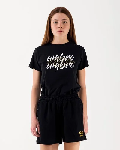 T-shirt con grafica e logo gold - Nero