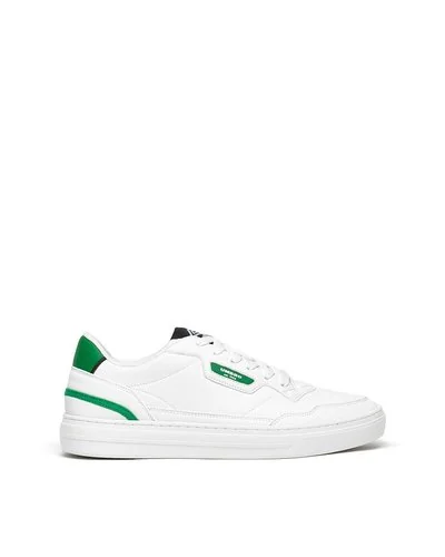 OPEN - Leather laced sneaker with contrasting details - White  Evergreen