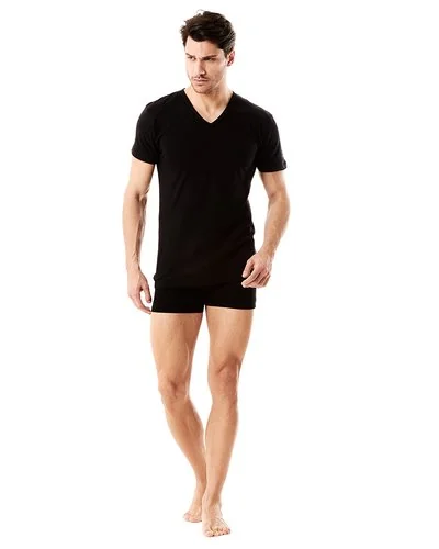 T shirt v neck combed jersey - Black