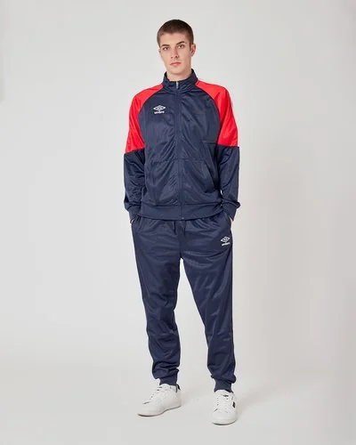 Full zip polytricot jumpsuit with geometric inserts on the sleeves - Navy Blue