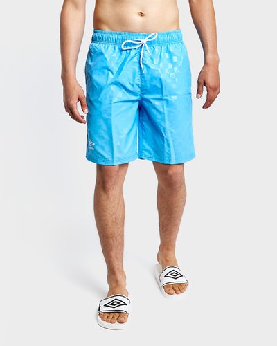 Beach short with check pattern - Sky Blue