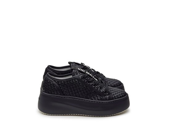Wave woven black leather lace-ups