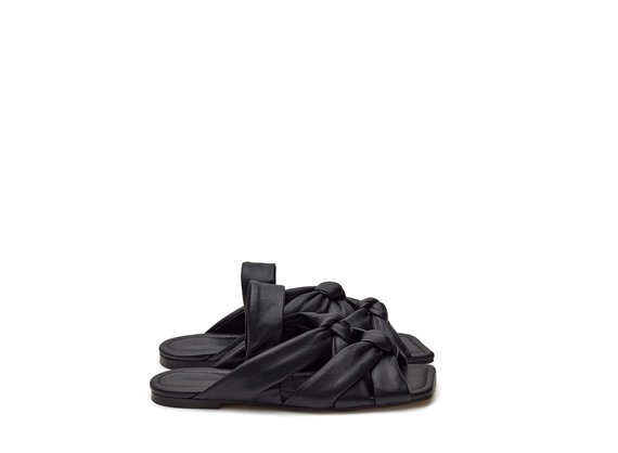 Flat black sandals with strips - Black