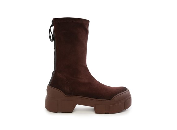 Burgundy split leather Roccia ankle boots with lugged sole