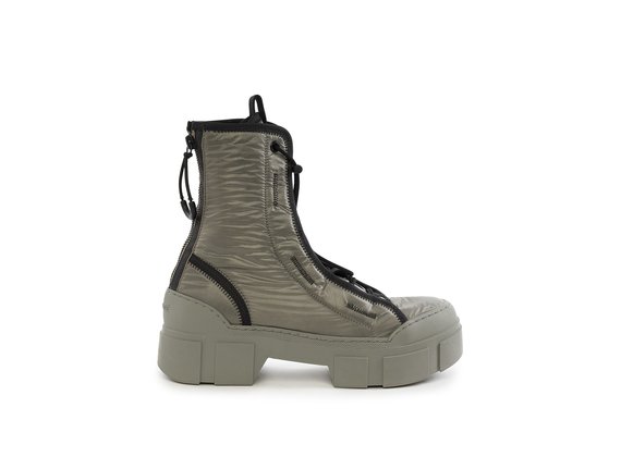 Clay-grey fabric Roccia combat boots with zip