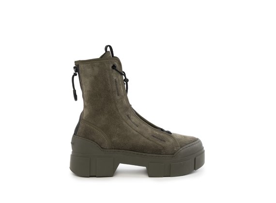 Khaki split leather Roccia combat boots with zip - Mud