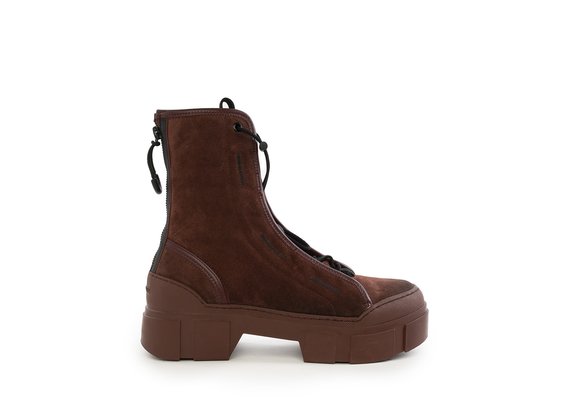 Burnt-brown split leather Roccia combat boots with zip - Reddish Brown