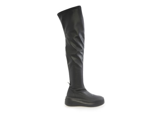 Wawe black thigh-high leather/faux leather boots