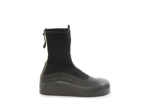 Waders black leather/stretch fabric ankle boots with yellow zip detailing - Black