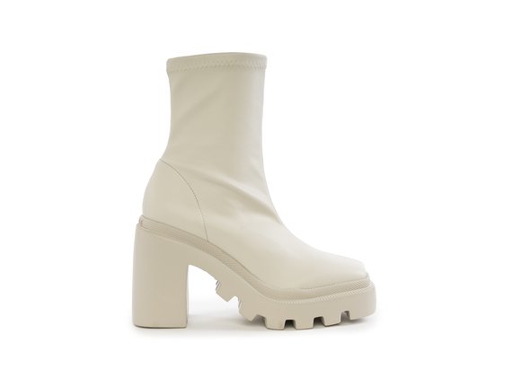 Gear Heel bone-white faux leather ankle boots