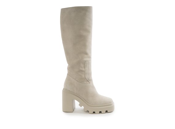 Gear Heel bone-white split leather tube boots